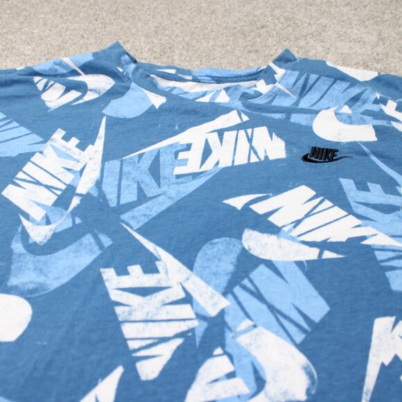 Nike AOP Shirt Mens 2XL XXL Blue Sportswear Essentials Logo All Over Print S/S - Picture 4 of 13